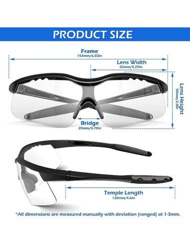 Gafas de Seguridad Policarbonato Anti-Rayas UV 99.9% Plata