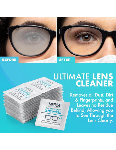Toallitas de Limpieza de Lentes MEDca 105 Paquetes Amoníaco Libre
