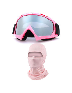 Gafas de Motocross Immoono con Balaclava Rosa y Lentes Plata