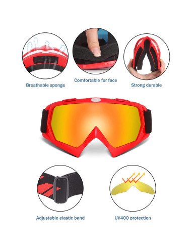 Gafas de Motocross KEMIMOTO Rojo Lente Rojo UV 100%