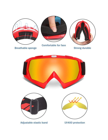 Gafas de Motocross KEMIMOTO Rojo Lente Rojo UV 100%