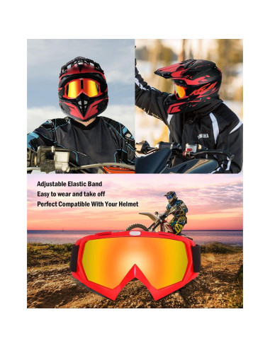 Gafas de Motocross KEMIMOTO Rojo Lente Rojo UV 100%