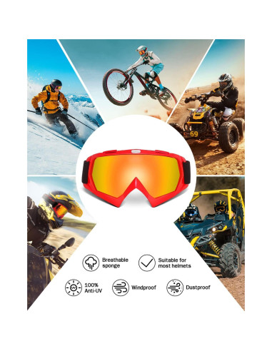 Gafas de Motocross KEMIMOTO Rojo Lente Rojo UV 100%