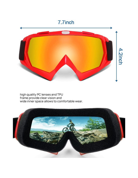 Gafas de Motocross KEMIMOTO Rojo Lente Rojo UV 100%