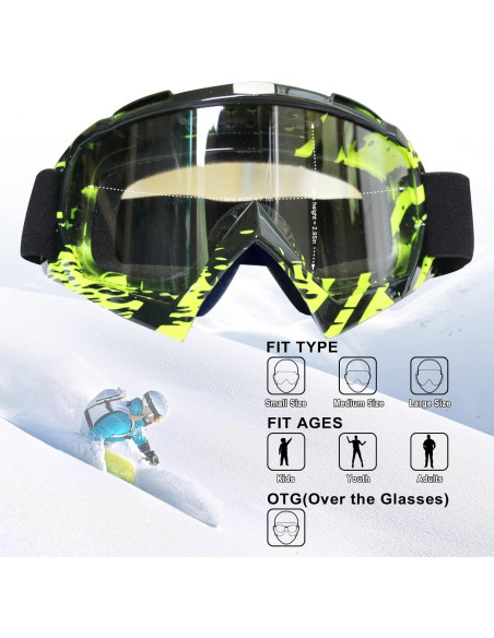 Gafas de Motocross ZukMi Verde Negro Lente Clara Ajustables