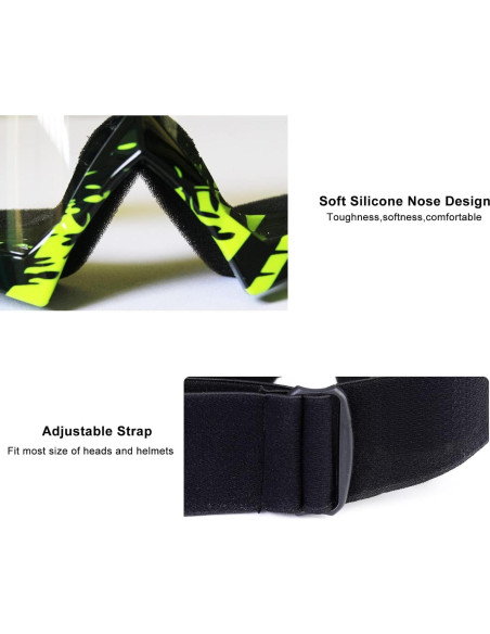 Gafas de Motocross ZukMi Verde Negro Lente Clara Ajustables