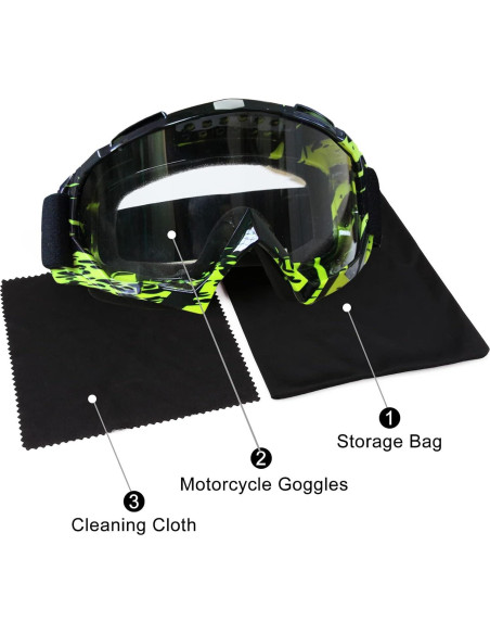 Gafas de Motocross ZukMi Verde Negro Lente Clara Ajustables