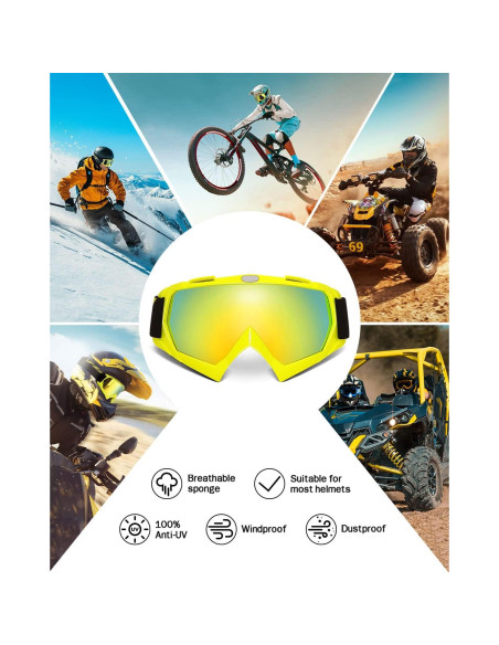 Gafas de Motocross KEMIMOTO - Lentes Amarillo-Dorado UV