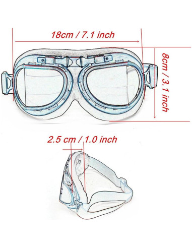 Gafas de Motocicleta Evomosa MG55 Plata Lente Azul Antiniebla