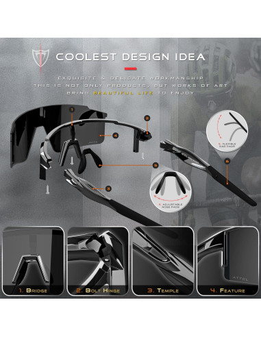 Gafas de sol ATTCL para ciclismo UV400, diseño ergonómico