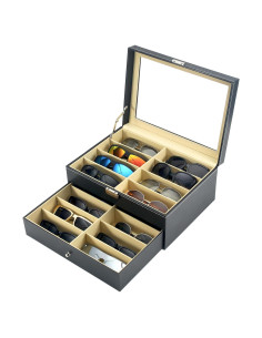 Organizador de Gafas Estuche Duro 16 Ranuras Negro