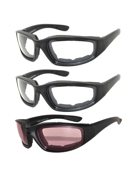 Paquete de 3 Gafas de Motocicleta Acolchadas UV400