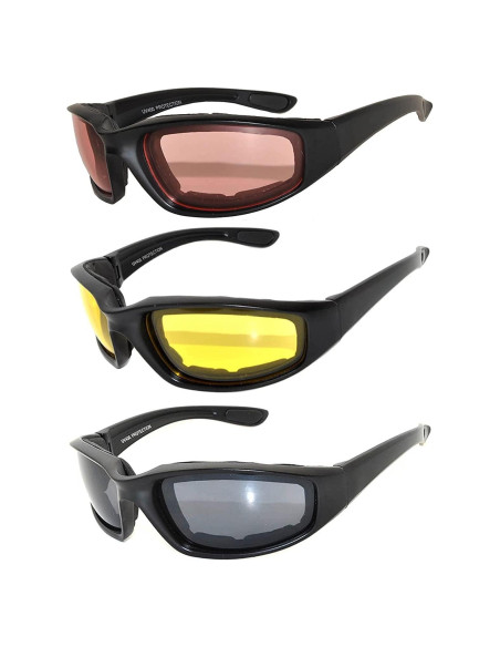 Paquete de 3 Gafas de Motocicleta Acolchadas UV400