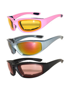 Paquete de 3 Gafas de Motocicleta Acolchadas UV400