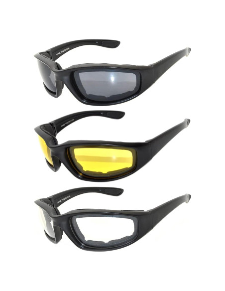 Paquete de 3 Gafas de Motocicleta Acolchadas UV400