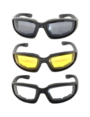 Paquete de 3 Gafas de Motocicleta Acolchadas UV400