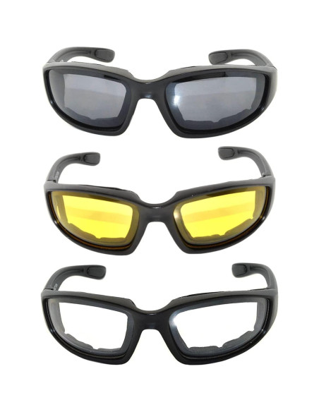 Paquete de 3 Gafas de Motocicleta Acolchadas UV400