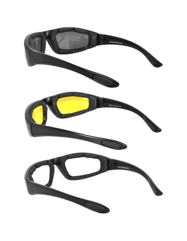 Paquete de 3 Gafas de Motocicleta Acolchadas UV400