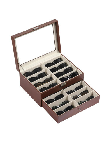 Caja de Almacenamiento de Gafas AUTOARK 16 Compartimentos Marrón