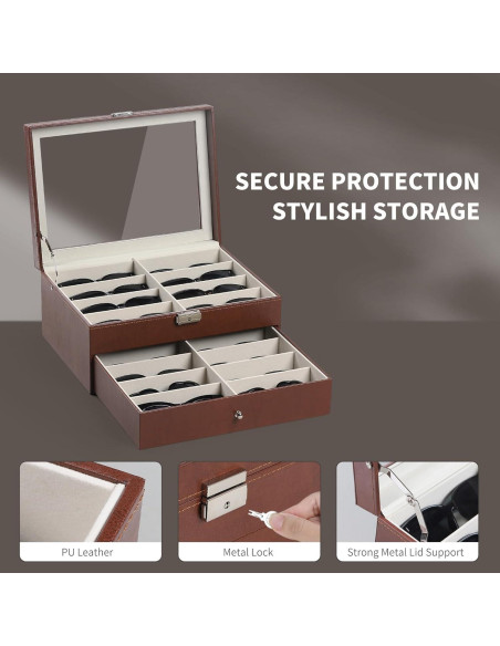 Caja de Almacenamiento de Gafas AUTOARK 16 Compartimentos Marrón