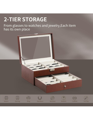 Caja de Almacenamiento de Gafas AUTOARK 16 Compartimentos Marrón