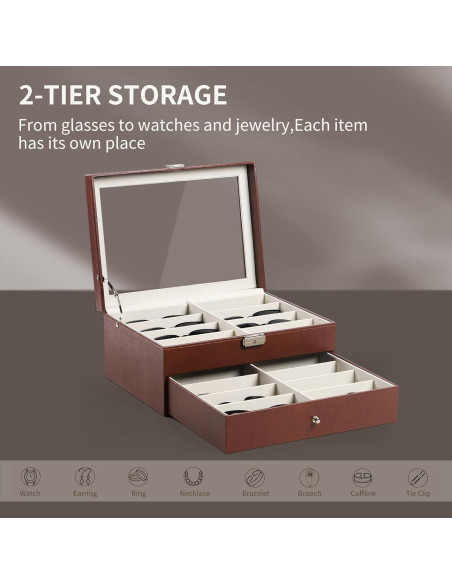 Caja de Almacenamiento de Gafas AUTOARK 16 Compartimentos Marrón