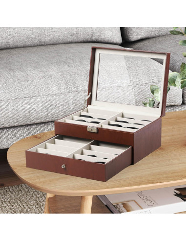 Caja de Almacenamiento de Gafas AUTOARK 16 Compartimentos Marrón