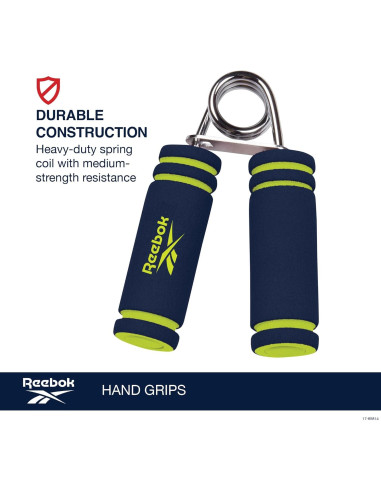 Agarradores de Mano Reebok 2-Pack, Entrenador de Fuerza, Azul/Lima