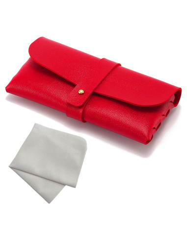 Estuche de Gafas de Cuero Onrtry Rojo con Hebilla