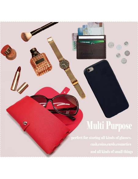Estuche de Gafas de Cuero Onrtry Rojo con Hebilla
