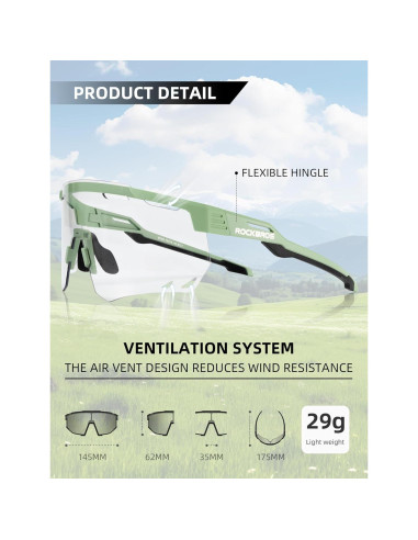 Gafas de Ciclismo ROCKBROS Photochromic UV Anti-vaho Verde