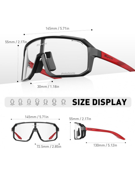 Gafas de Ciclismo SCVCN Fotoquímicas UV400 Negro Rojo