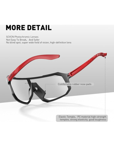 Gafas de Ciclismo SCVCN Fotoquímicas UV400 Negro Rojo