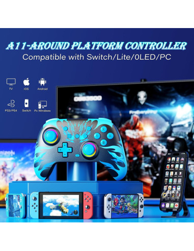 Controlador Inalámbrico Reddening para Nintendo Switch Azul