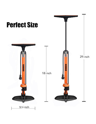 Bomba de Bicicleta GOBKO D2 con Manómetro 160 PSI Naranja