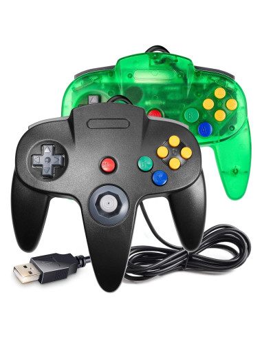 Paquete de 2 Controladores USB N64 Suily Verde/Negro 1.80m