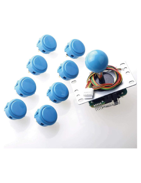Joystick Sanwa JLF-TP-8YT + Kit 8 Botones Azul Claro