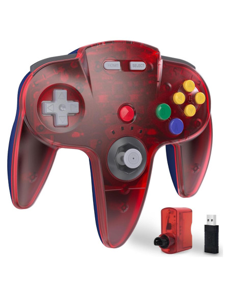 Controlador Inalámbrico KIWITATA para N64 Rojo Transparente