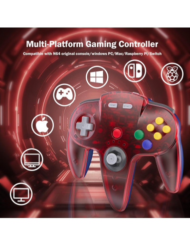Controlador Inalámbrico KIWITATA para N64 Rojo Transparente