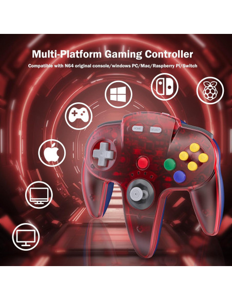Controlador Inalámbrico KIWITATA para N64 Rojo Transparente