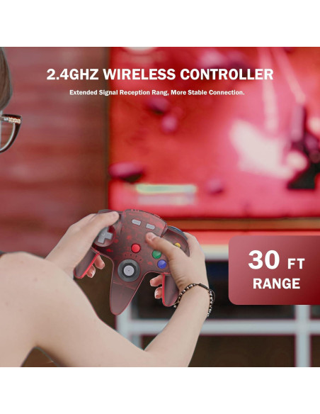 Controlador Inalámbrico KIWITATA para N64 Rojo Transparente