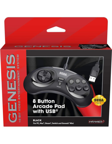 Controlador USB Retro-Bit Sega Genesis 8 Botones Negro