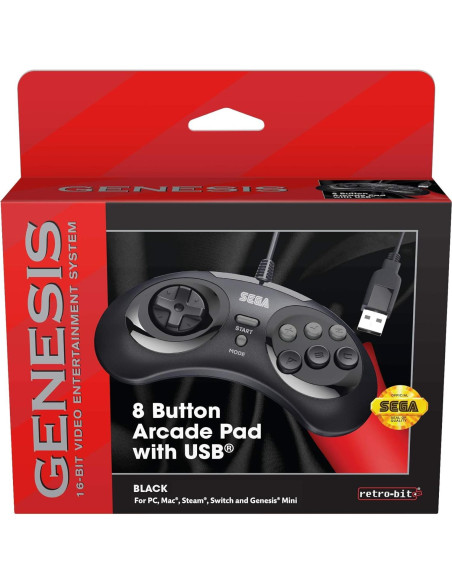 Controlador USB Retro-Bit Sega Genesis 8 Botones Negro