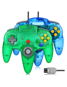 Paquete 2 Controladores FISUPER N64 Con Cable Verde y Azul