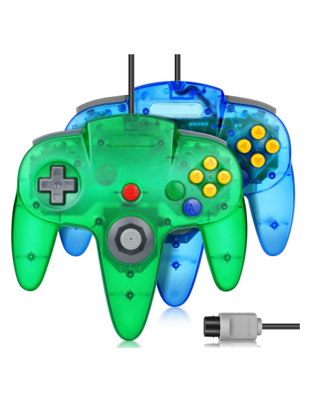 Paquete 2 Controladores FISUPER N64 Con Cable Verde y Azul