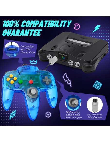 Paquete 2 Controladores FISUPER N64 Con Cable Verde y Azul