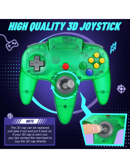 Paquete 2 Controladores FISUPER N64 Con Cable Verde y Azul