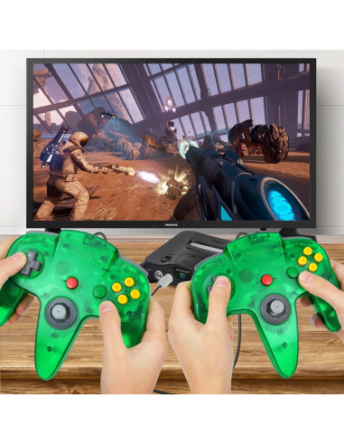Paquete 2 Controladores FISUPER N64 Con Cable Verde y Azul
