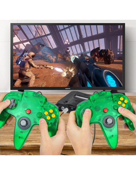 Paquete 2 Controladores FISUPER N64 Con Cable Verde y Azul