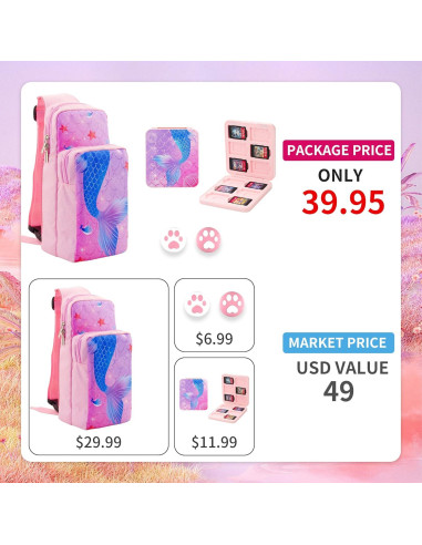 Bolsa de Viaje GLDRAM Sirena para Nintendo Switch Lite y OLED